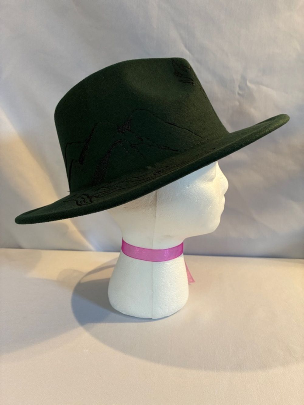 NEW St. Martin forest green felt fedora hat Western hand burn engraved design